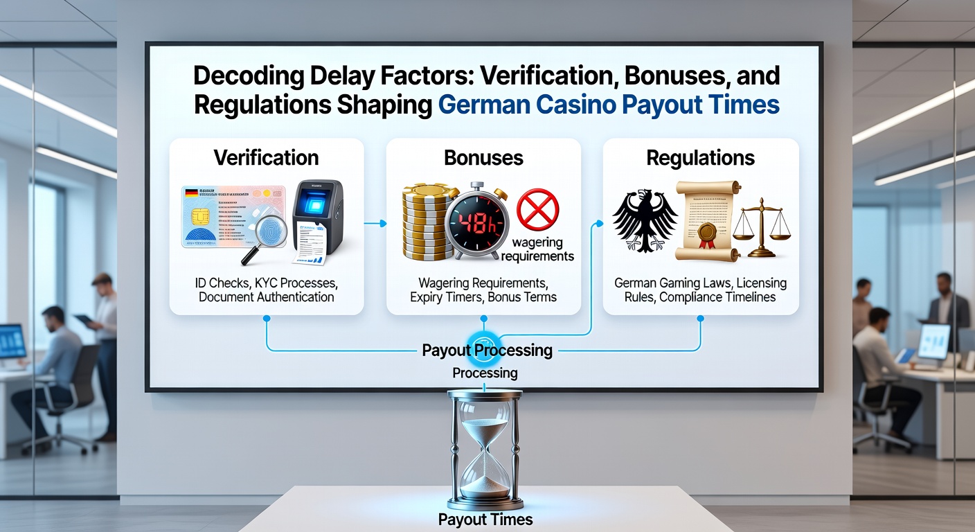 Detaillierte Infografik zu Auszahlungsprozessen mit Zeitachsen und Icons für Verifizierung und Regulierungen