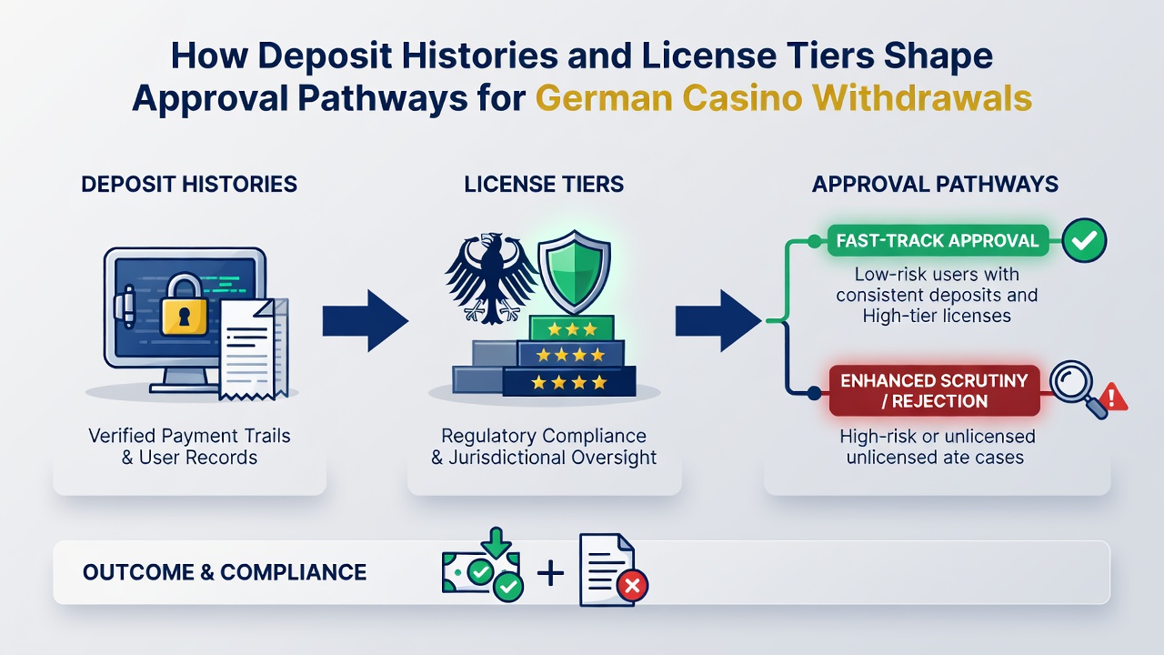 Diagramm zur Interaktion von Einzahlungshistorien und Lizenzstufen bei Auszahlungen